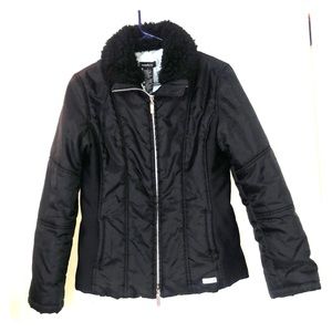 Lined Bebe black jacket w/faux fur great condition